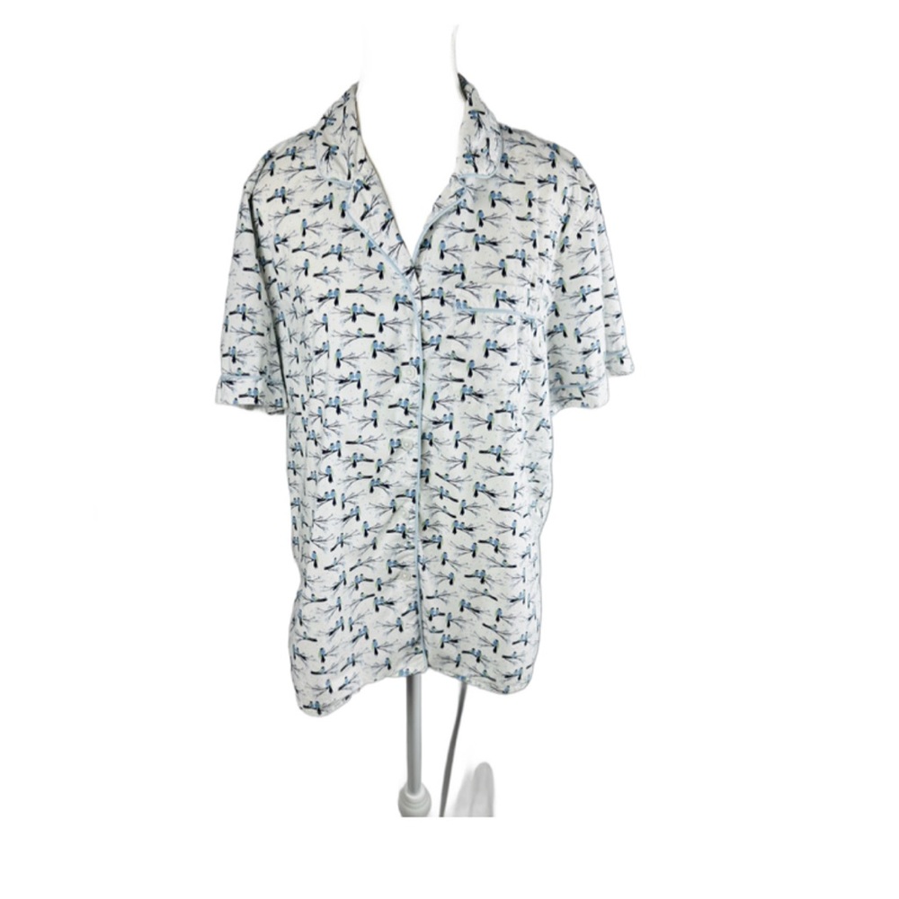 Draper James Blue and White Bird Patterned Pajama Shirt